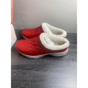 Easy Spirit Traveltime Women's Mule Slippers 8 Red Quilted Faux Fur Lined